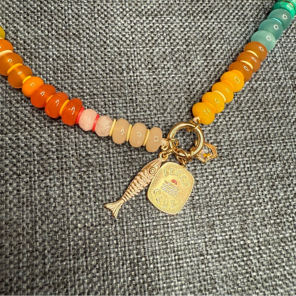 NWT Anthropologie Beaded Charm Cluster Necklace in Orange/ Multi - Picture 5 of 6
